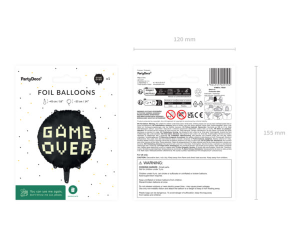 Фолиев балон Game Over, 45 см, черен