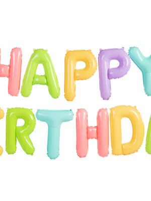 Голям надпис от фолиеви балони букви "Happy Birthday", 395 x 35cm микс от цветове