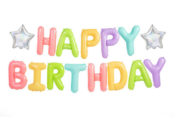 Голям надпис от фолиеви балони букви "Happy Birthday", 395 x 35cm микс от цветове