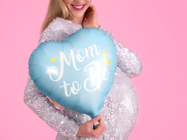 Фолиев балон сърце с надпис " Mom to Be ", 45cm, Син