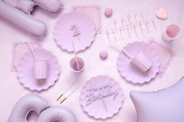 Украса за торта "Happy Birthday", лилав 18 х 16.5 см