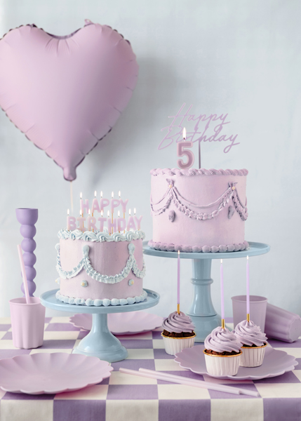 Украса за торта "Happy Birthday", лилав 18 х 16.5 см